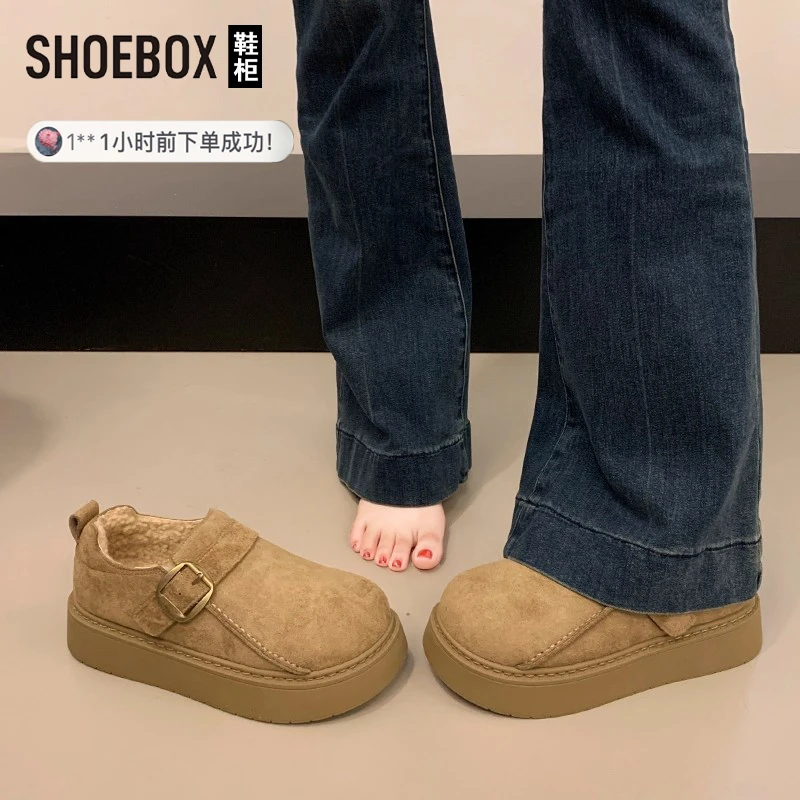 SHOEBOX鞋柜厚底毛毛勃肯鞋女2025冬季新款保暖棉鞋乐福鞋雪地靴