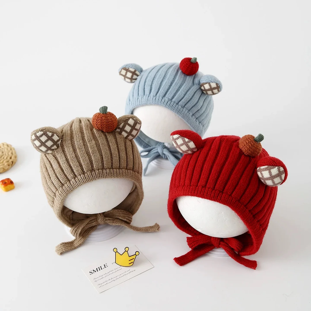 婴儿帽子秋冬季女宝宝可爱针织毛线帽男童保暖护耳帽防风护耳帽冬