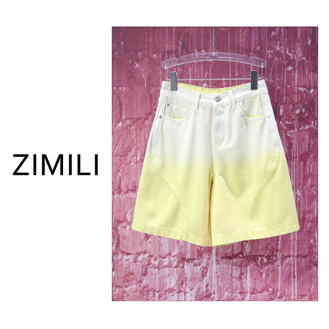 【LIANG哥女装】2025欧货轻薄透气鹅黄色渐变时尚休闲牛仔短裤7790