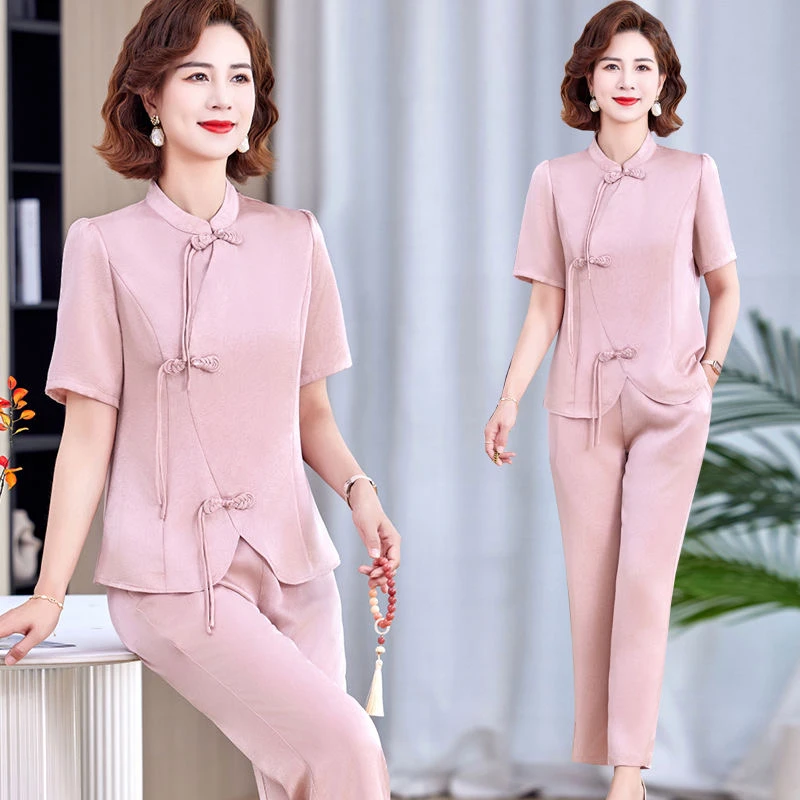 9012新中式国风提花气质改良旗袍上衣夏季套装