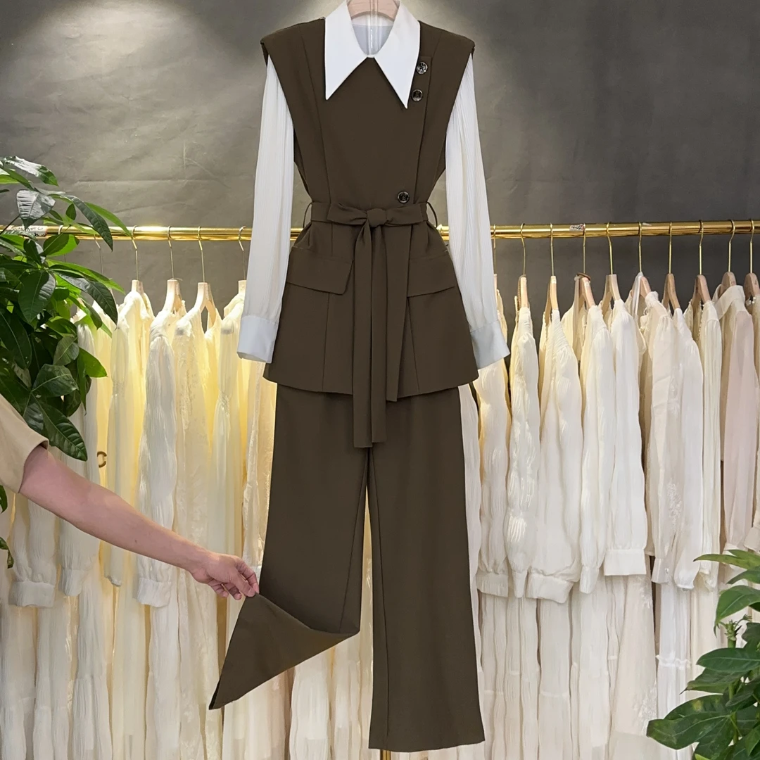 〈纪朵研〉1224多色好看时尚休闲风气质轻熟风拼接时尚三件套