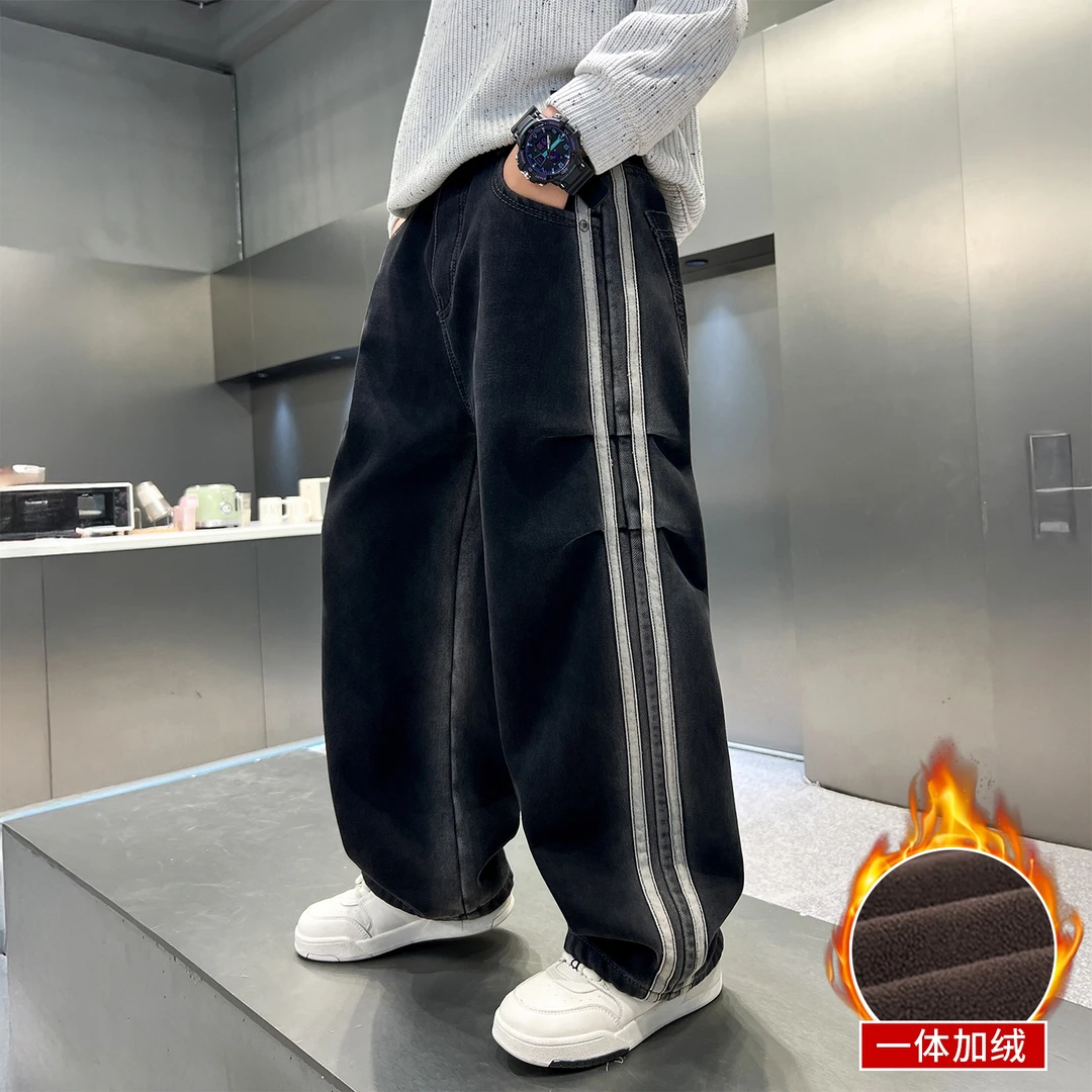 男童裤子秋冬款2026新款冬季加绒加厚牛仔裤中大儿童装男孩长裤潮
