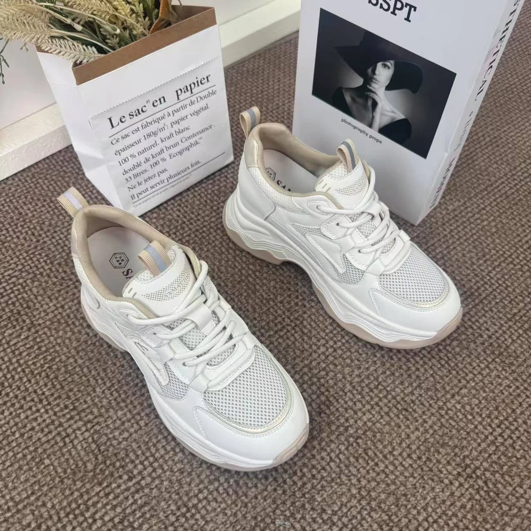 萨玛驰夏季新款时尚厚底老爹鞋增高软底透气网面百搭女老爹鞋女鞋