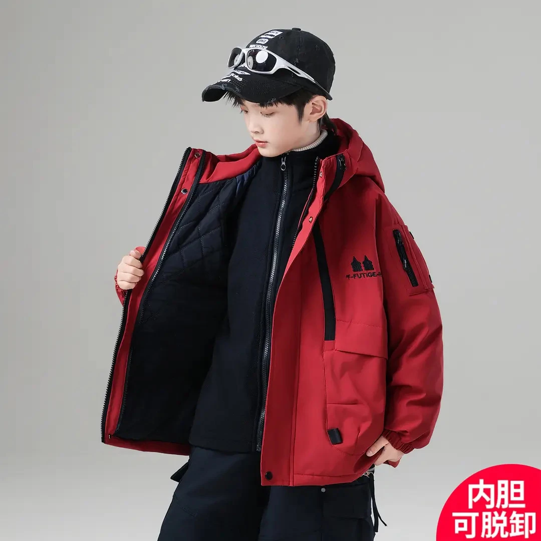 儿童装男童夹棉外套秋冬季2025新款中大童加厚三合一可拆卸冲锋衣