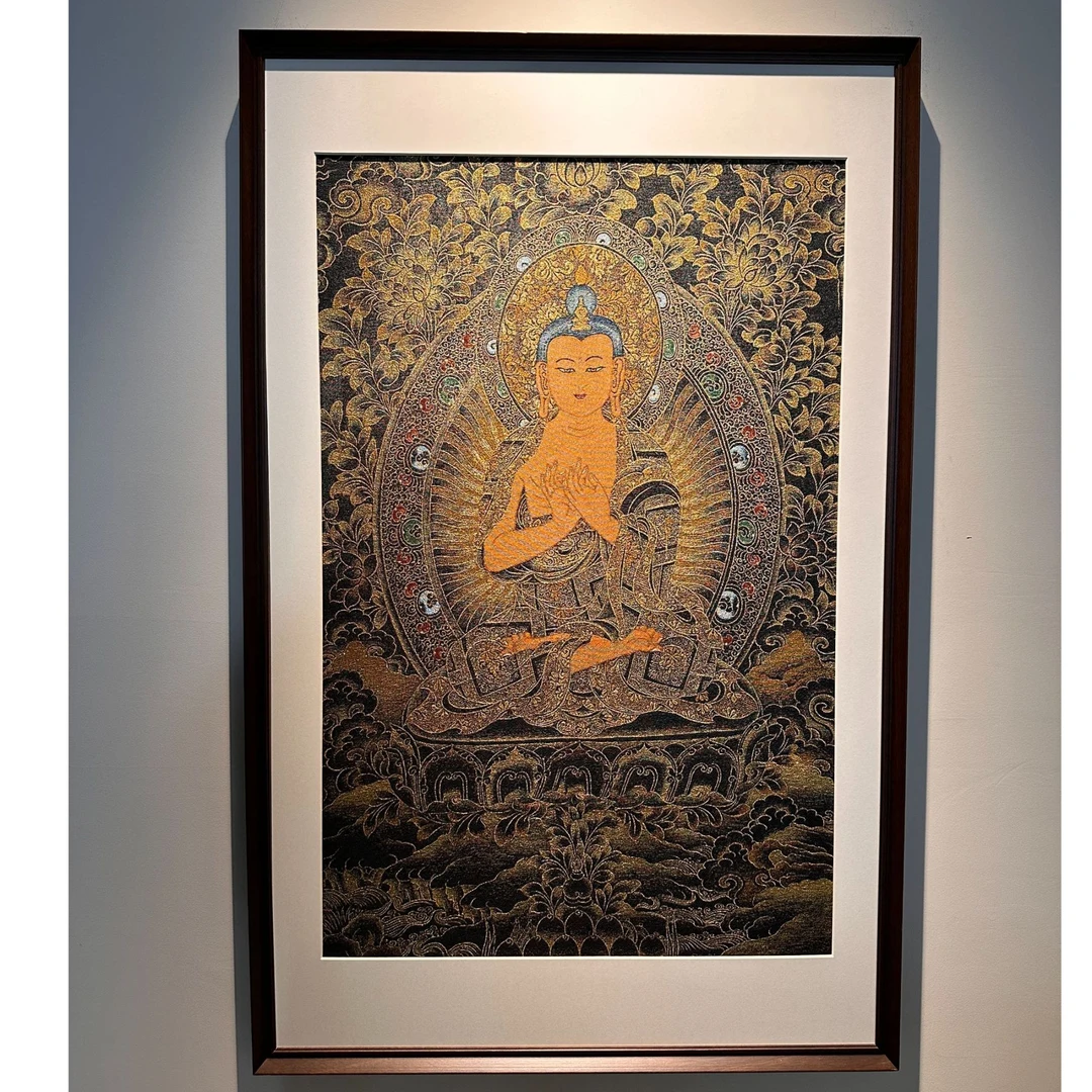 刺绣材质【弥勒菩萨】挂画实木装裱办公室玄关茶室书房背景墙装饰画