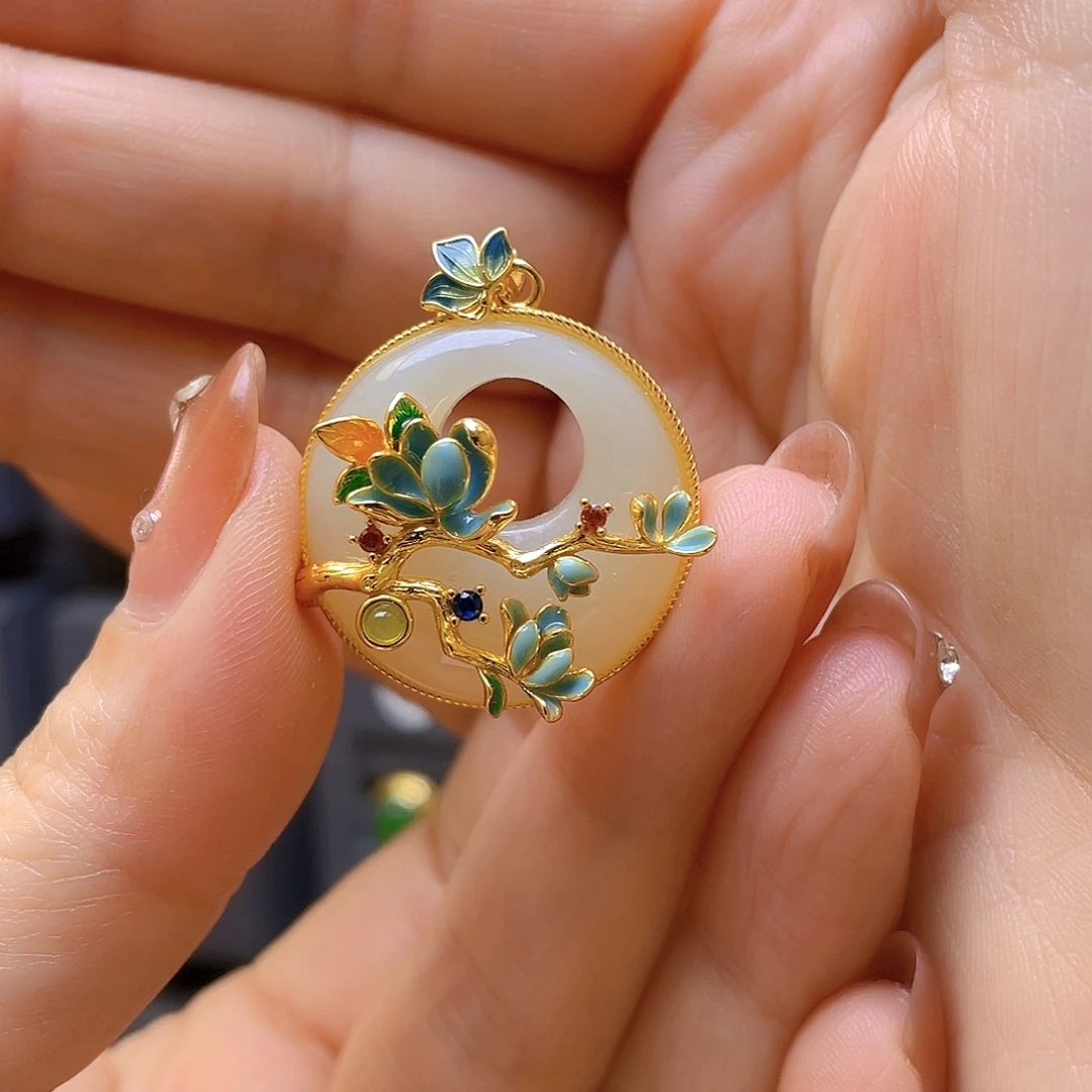 和田玉银S925镀金镶嵌颈饰