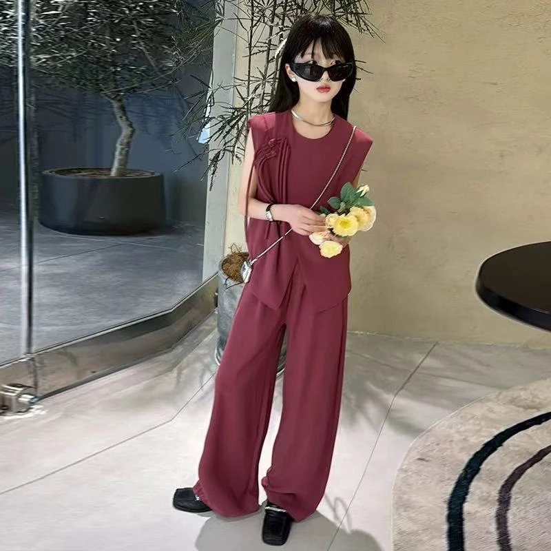 503297 韩版女童春款时尚洋气日常百搭新中式马甲套装