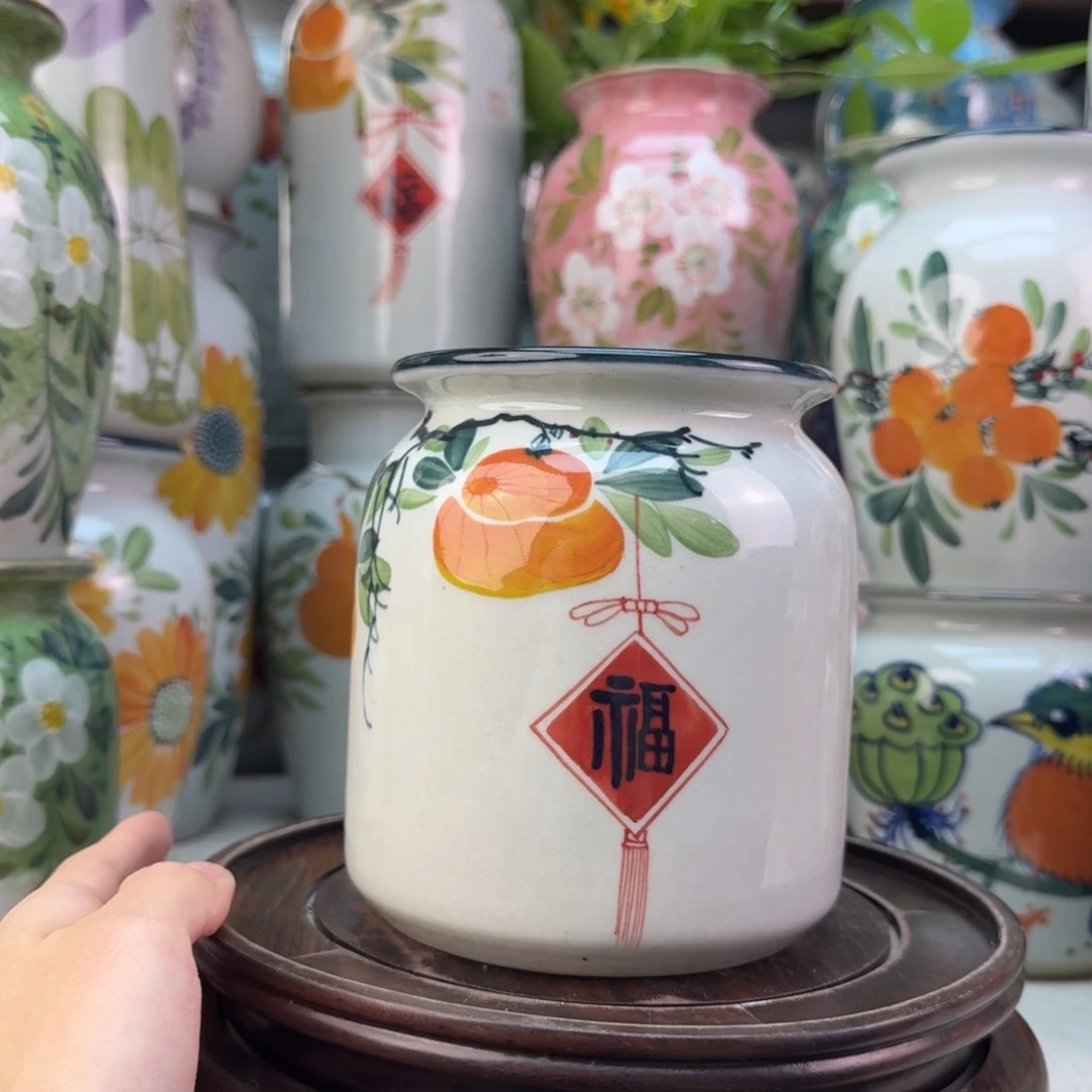 景德镇陶瓷手绘花瓶无孔