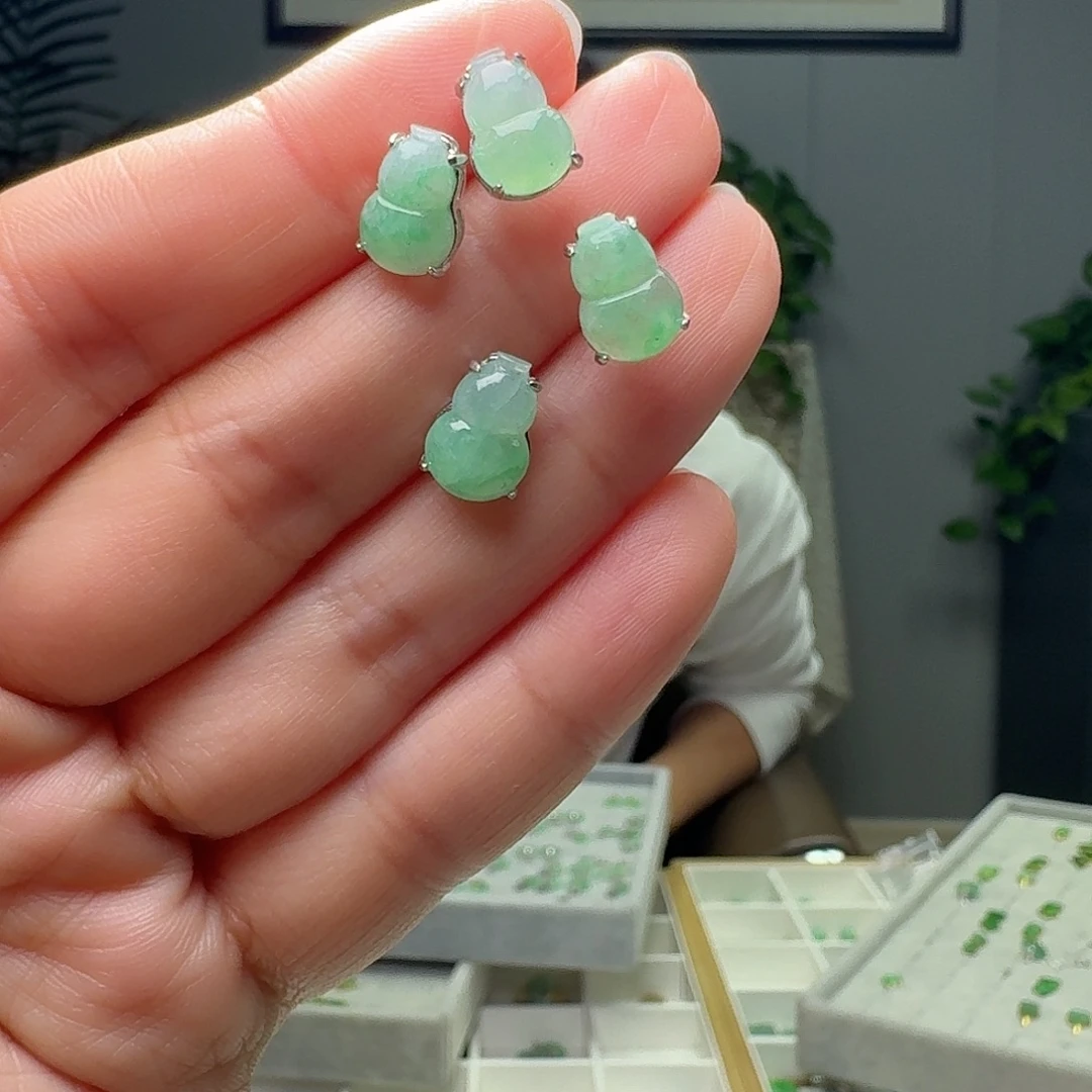 翡翠银S925镶嵌耳饰多样性发货其一