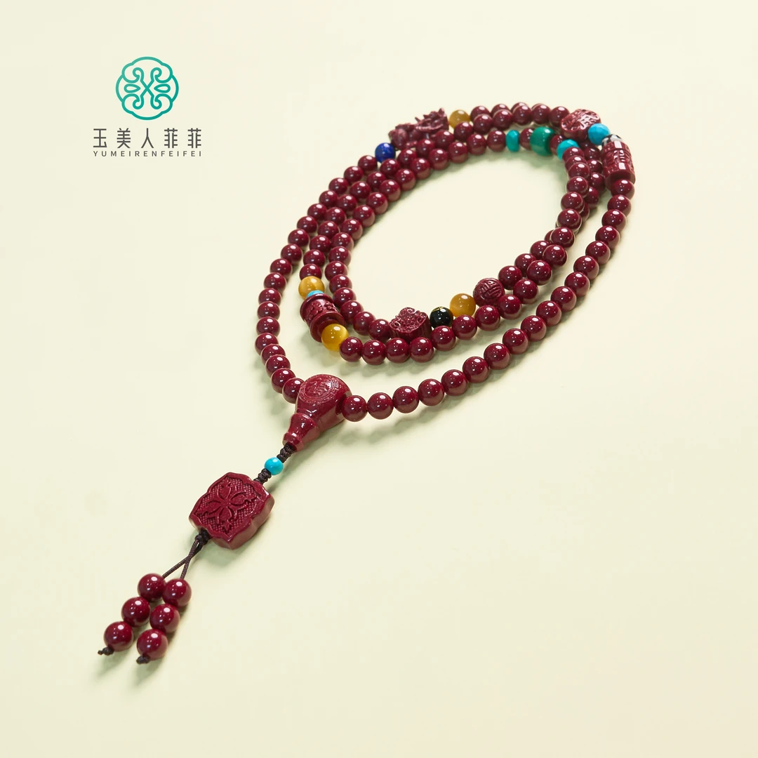 含辰砂工艺品菲菲珠宝好*朱砂三圈手串约6mm 多样性发一