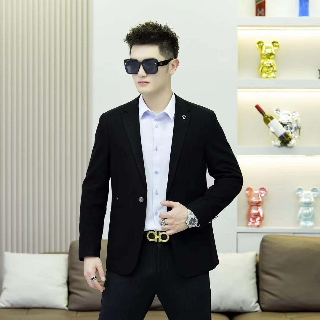 戈诺尔秋季西装上衣修身商务休闲单件西服外套黑色