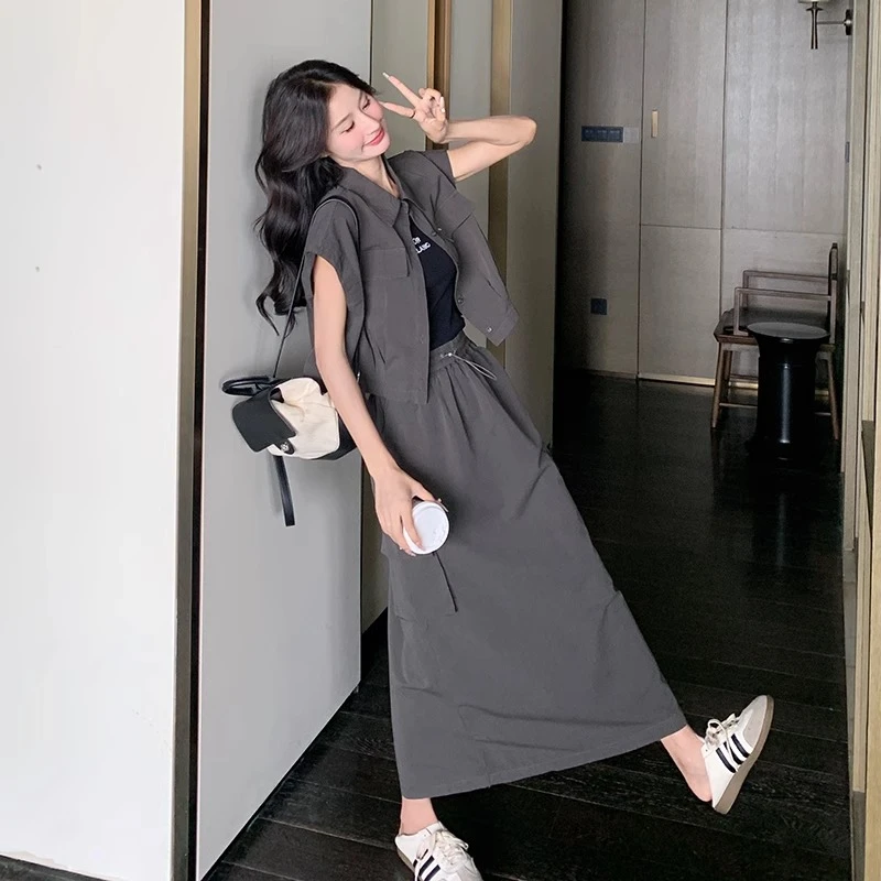 酷飒工装套装裙女夏季2025新款轻奢高级感减龄气质半身长裙两件套
