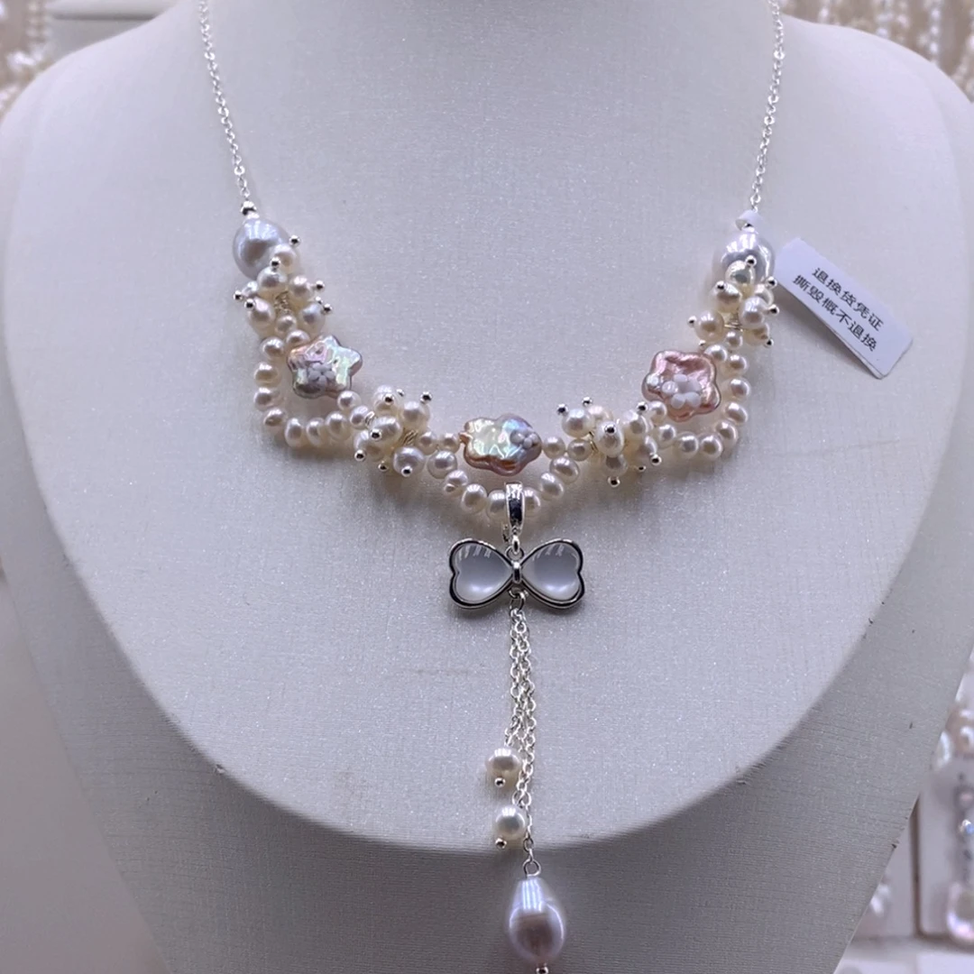 耳饰淡水珍珠银S925镶嵌项链