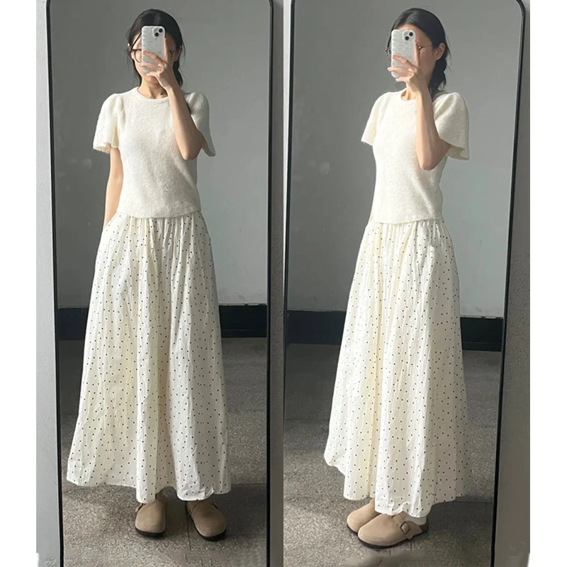 米白色波点山本裙裤女2025春夏新款高腰显瘦垂感小个子冰丝阔腿裤