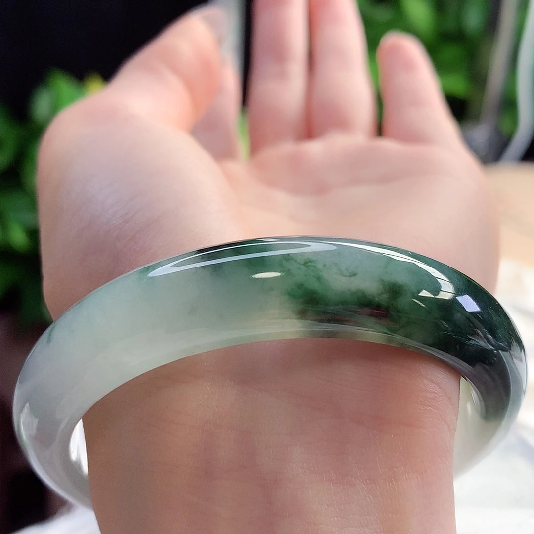 未镶嵌手镯翡翠天然A货翡翠57-59水墨丹青 浓墨重彩3号