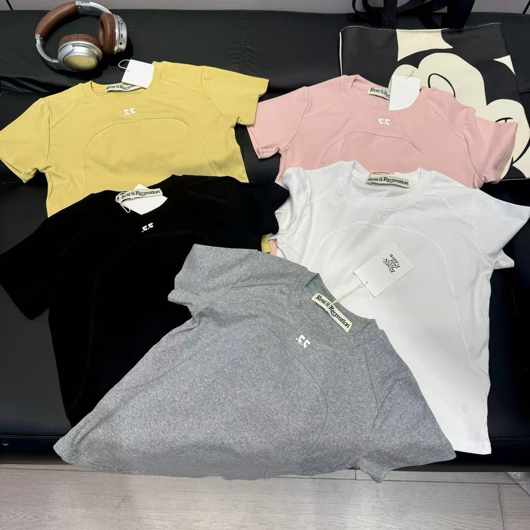 夏季拼接短袖宽松潮流女款纯色常规款T恤圆领新款时尚百搭