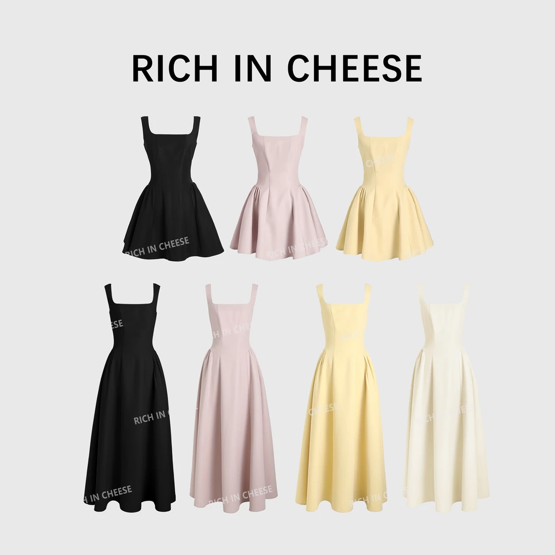 RICHINCHEESE 高智千金 斜纹面料西装吊带时尚赫本风收腰连衣裙