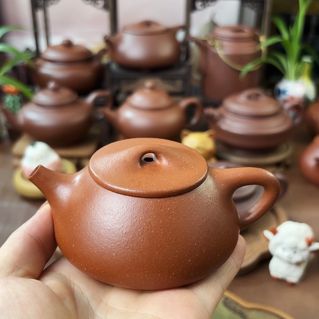 紫砂茶壶平盖石瓢 红降坡 120cc