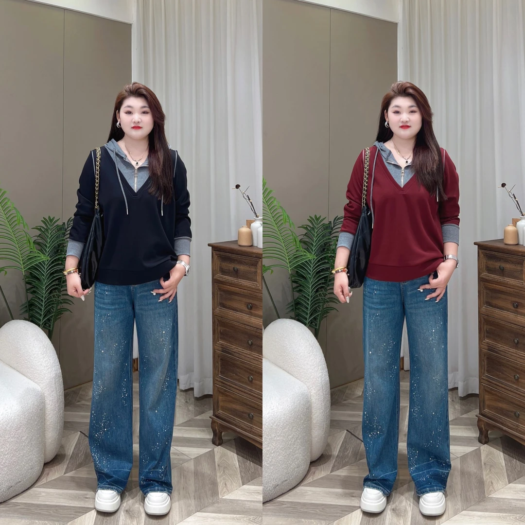 【上新仅上衣】PDM22486秋季新款休闲假两件大码女装长袖上衣