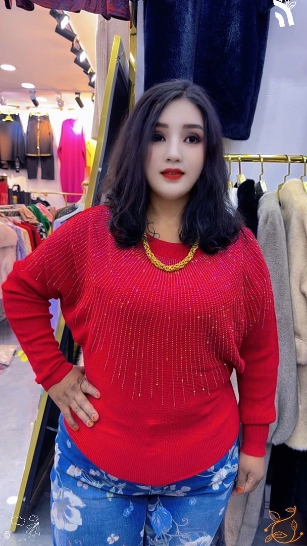 拼接不起球设计师毛针织衫镶钻冬季长袖圆领女装