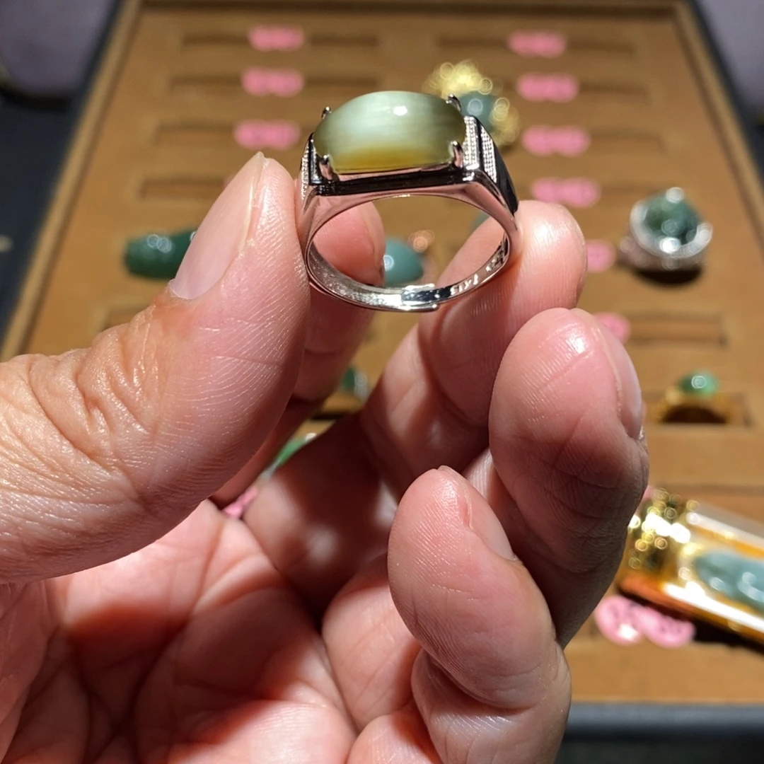 和田玉银S925镶嵌戒指