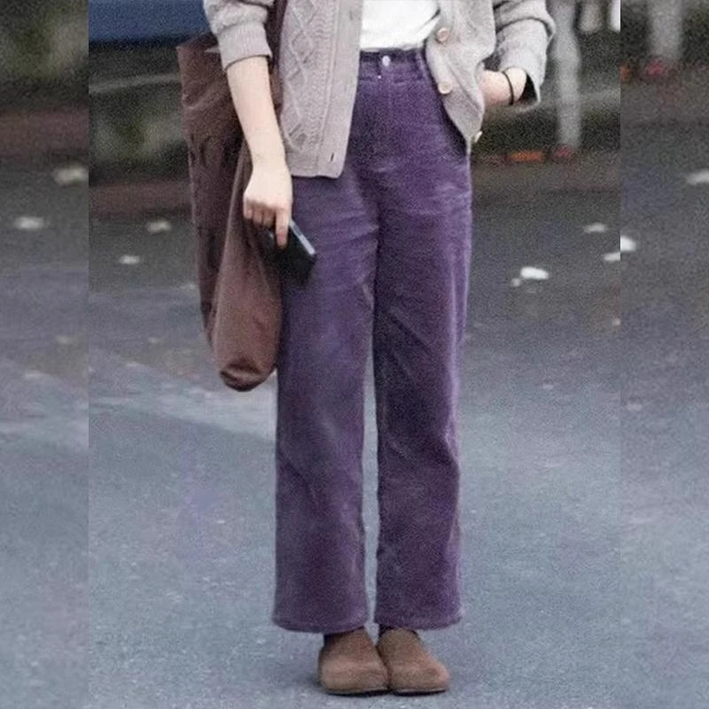 高级感紫色高腰直筒裤女2025秋冬新款小个子梨形宽松百搭阔腿裤子