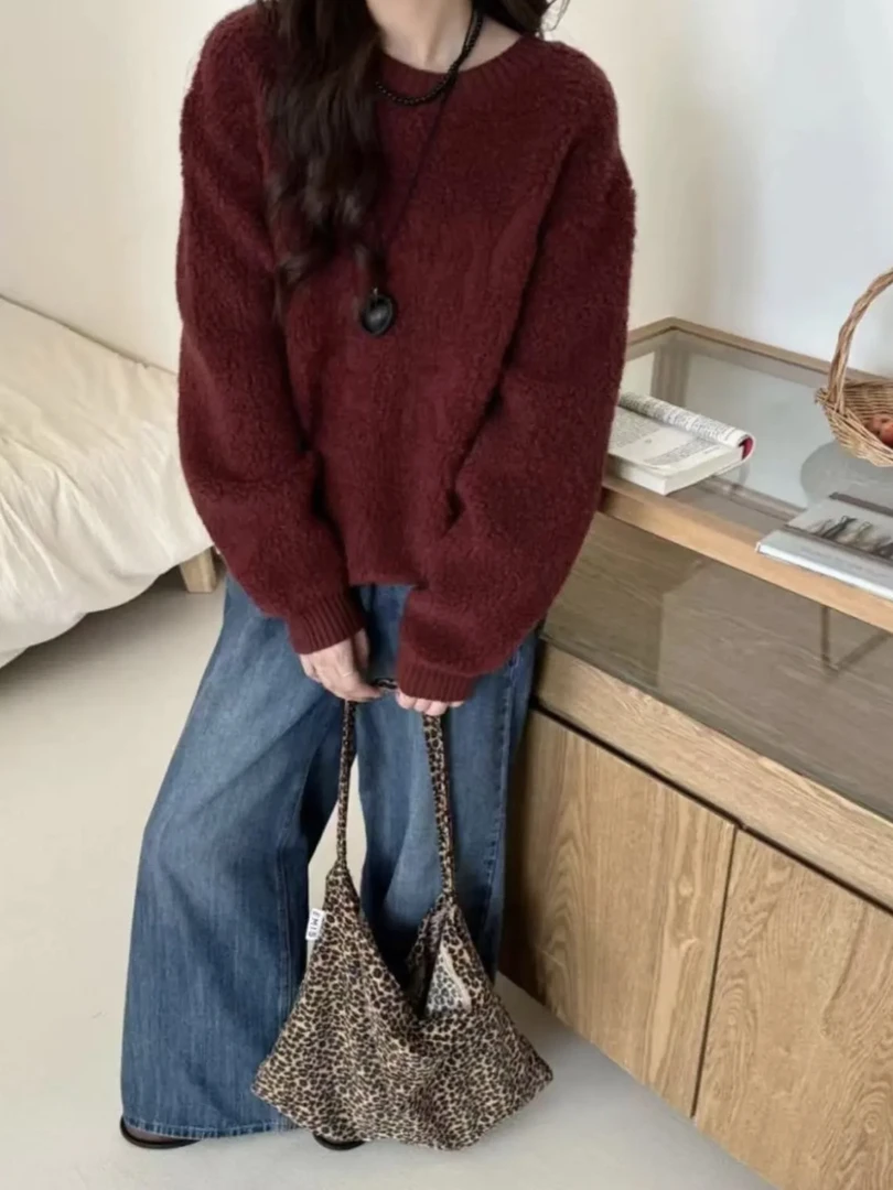 托卡圈圈纱颗粒感松软毛衣秋冬慵懒风针织衫上衣女9628
