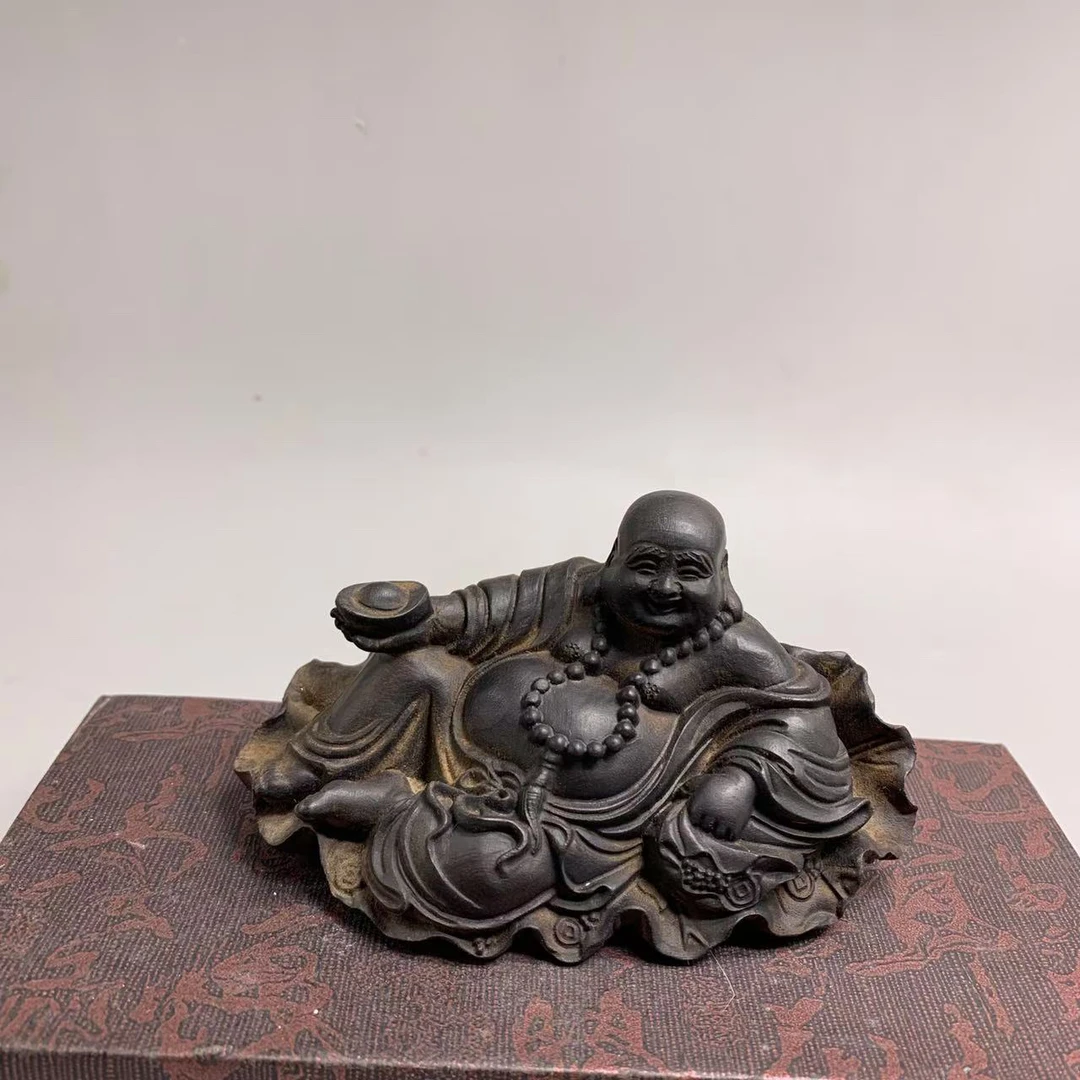 荷叶弥勒 原木原色手工艺雕刻 沉水长度10