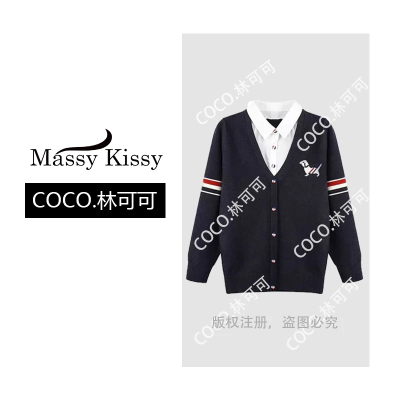 YC-【腊肠狗专柜品质】经典显瘦百搭撞色假两件长袖针织衫上衣休闲