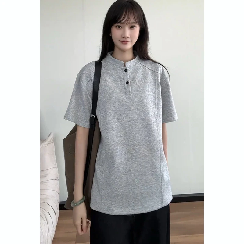 美式复古亨利领解构正肩t恤男生夏季cleanfit短袖新中式Polo半袖