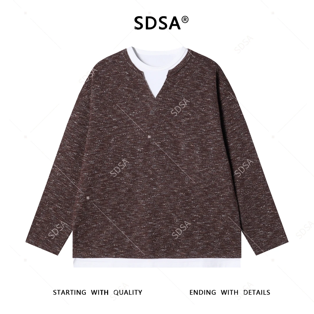 SDSA男士秋冬新款痞帅男装潮牌撞色假两件针织衫重磅百搭复古毛衣