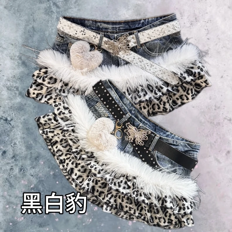 “黑白豹”-娜娜古着y2k/定制古着/牛仔拼接辣妹裙/牛仔随机/可直拍