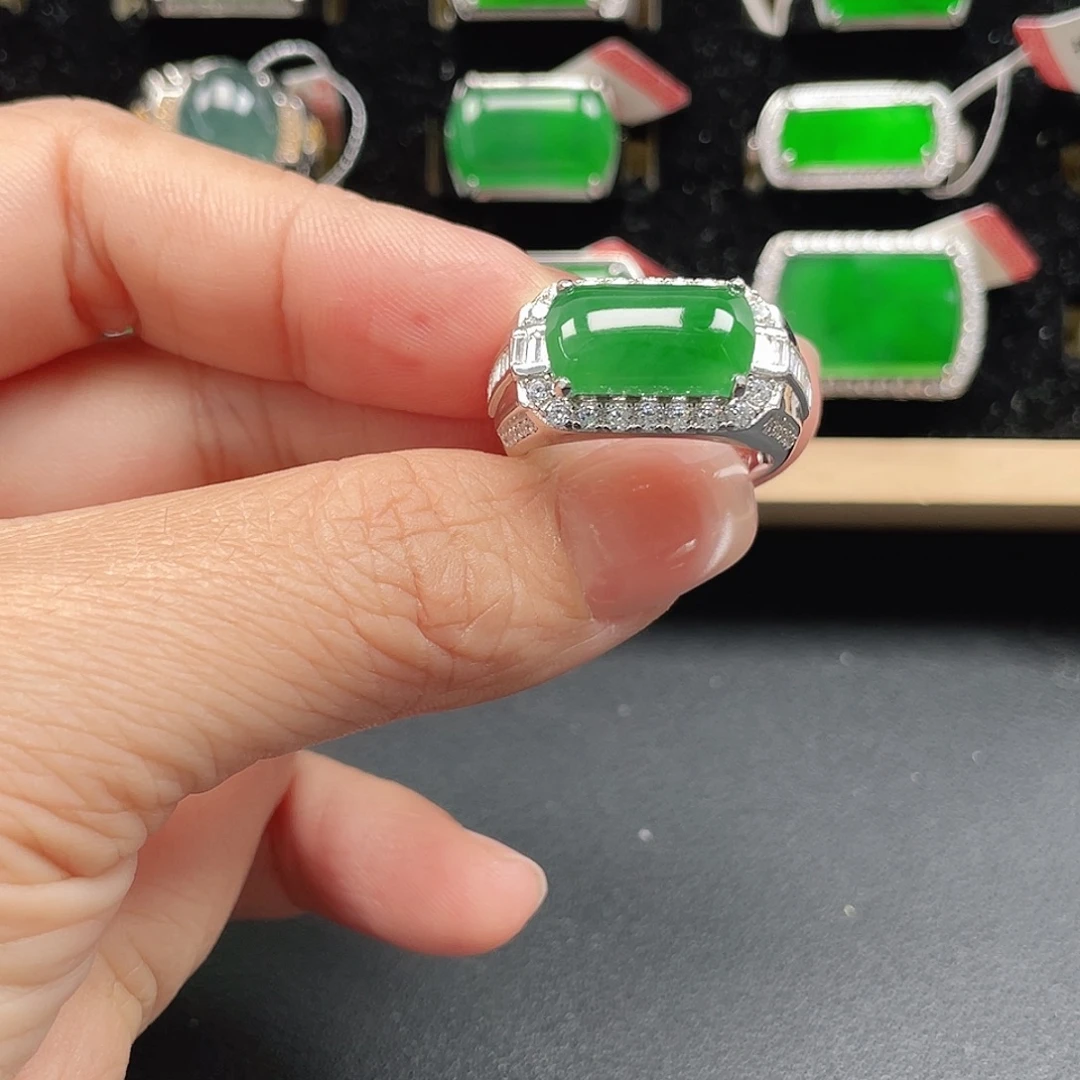 翡翠银S925镶嵌戒指男戒包邮没运费险