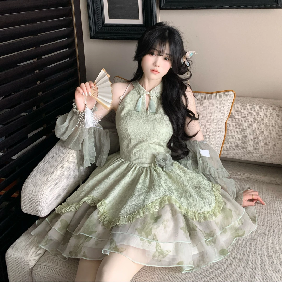 Blovelan绿野织光 少女感薄款亮片透气系带木耳边开衫春夏外搭