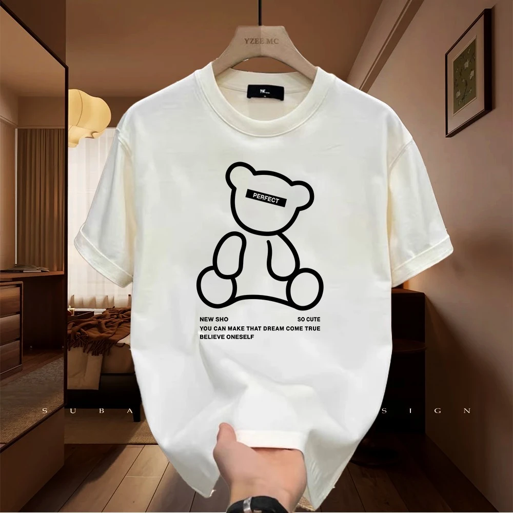 仓石一树潮牌美式歪头熊印花短袖T恤男夏季宽松重磅街头痞帅上衣