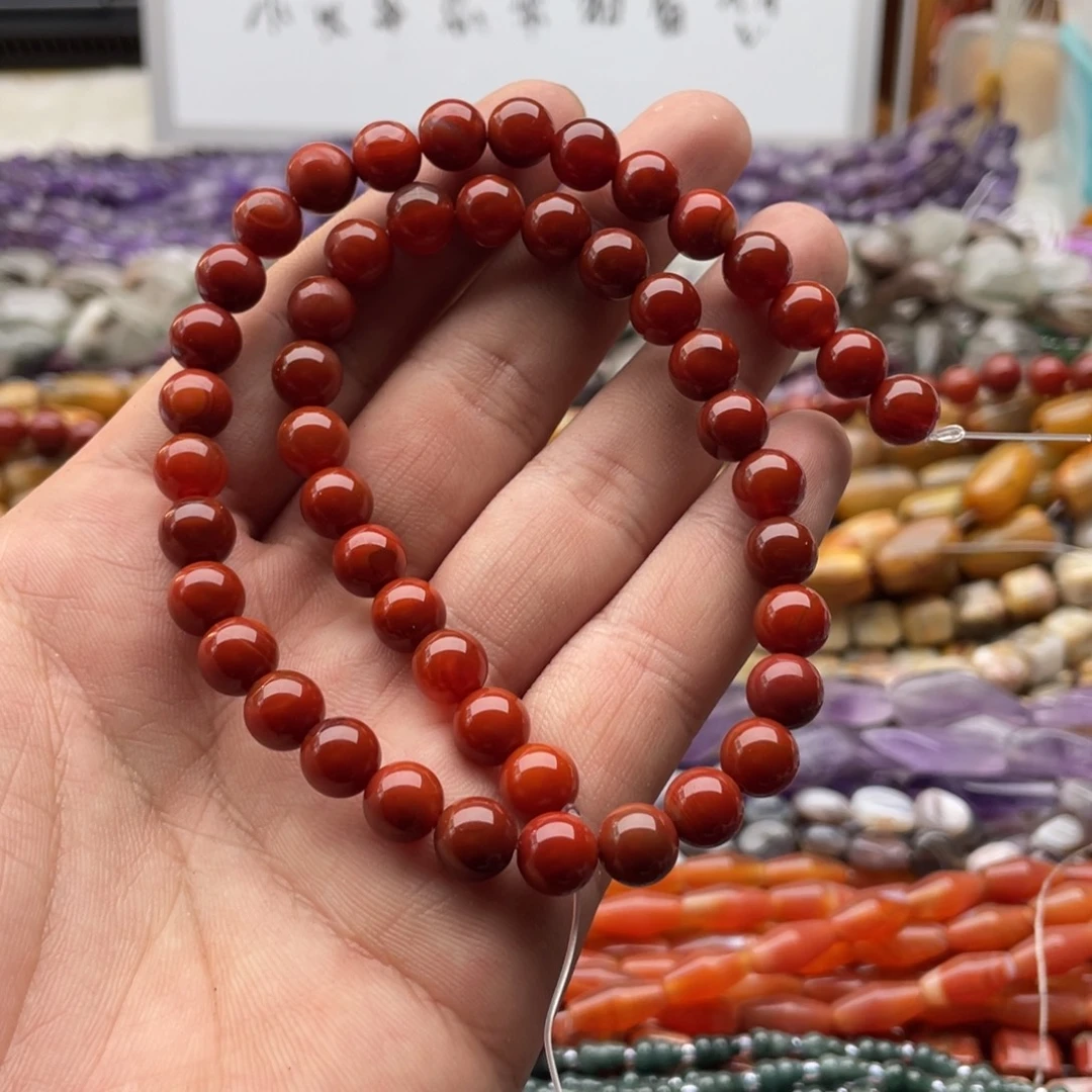 玛瑙/玉髓合金珠宝半成品一条装卡8mm南红圆珠