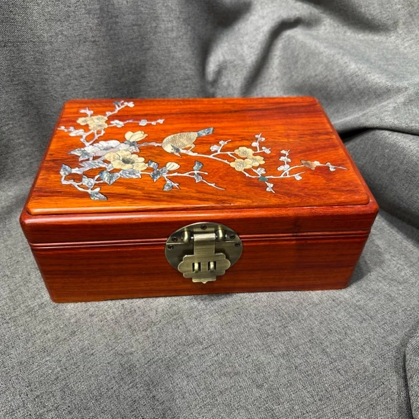 红花彩绘28cm首饰箱
