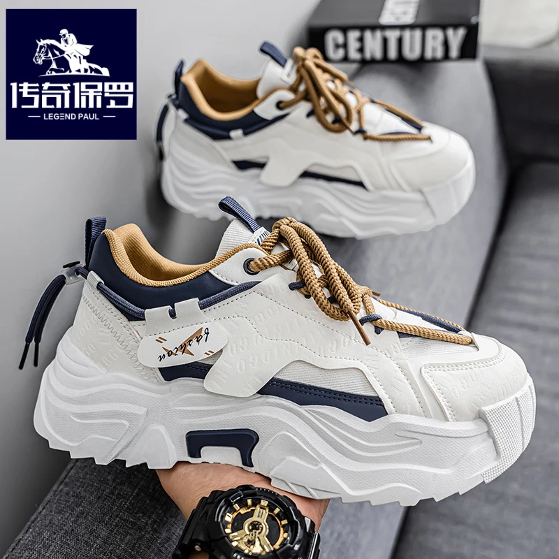 传奇保罗正版大头宽脚男鞋冬季跑步运动鞋青少年小白老爹鞋内增高