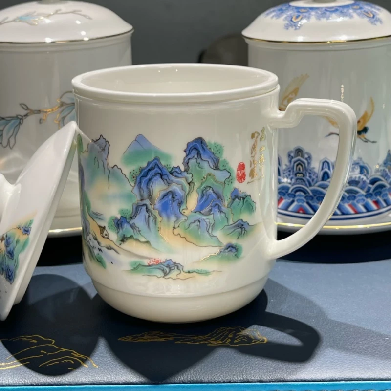 唐山高档骨质瓷茶漏杯无碟款办公酒店家用陶瓷水杯茶杯茶水分离杯