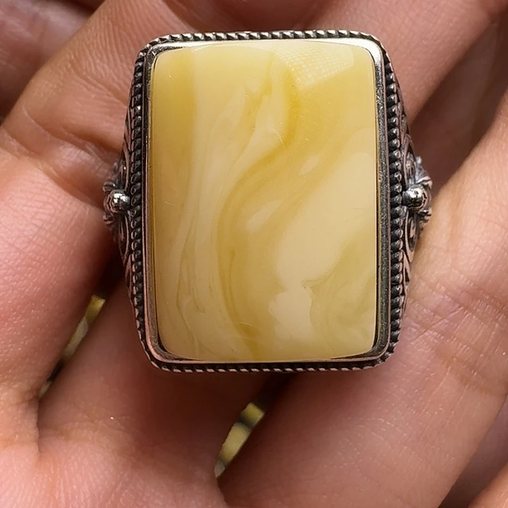 蜜蜡银S925镶嵌戒指戒指