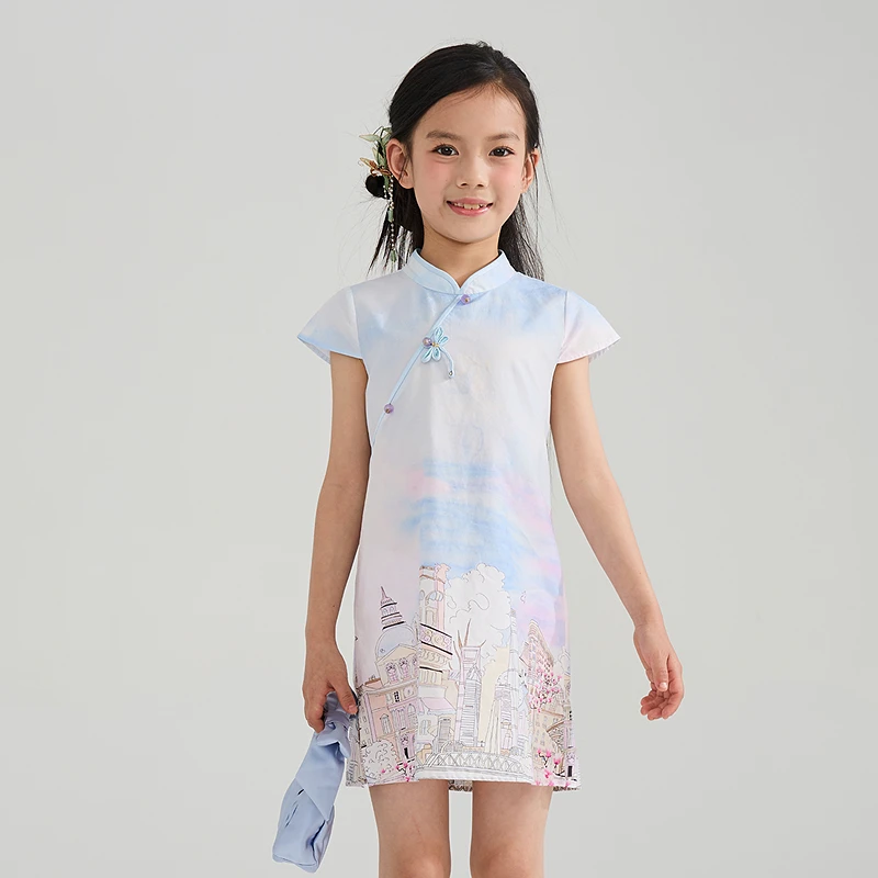 [魔都漫游]EP雅莹童装2025夏女童商场同款印花新中式旗袍连衣裙