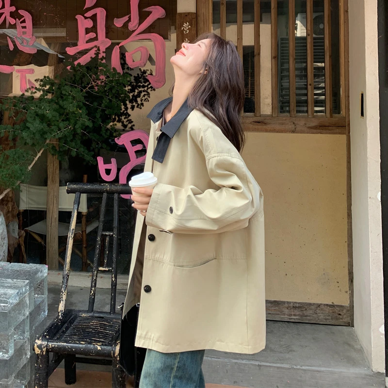 简约穿搭风衣外套女2025早春新款韩系氛围感气质百搭显瘦短款大衣