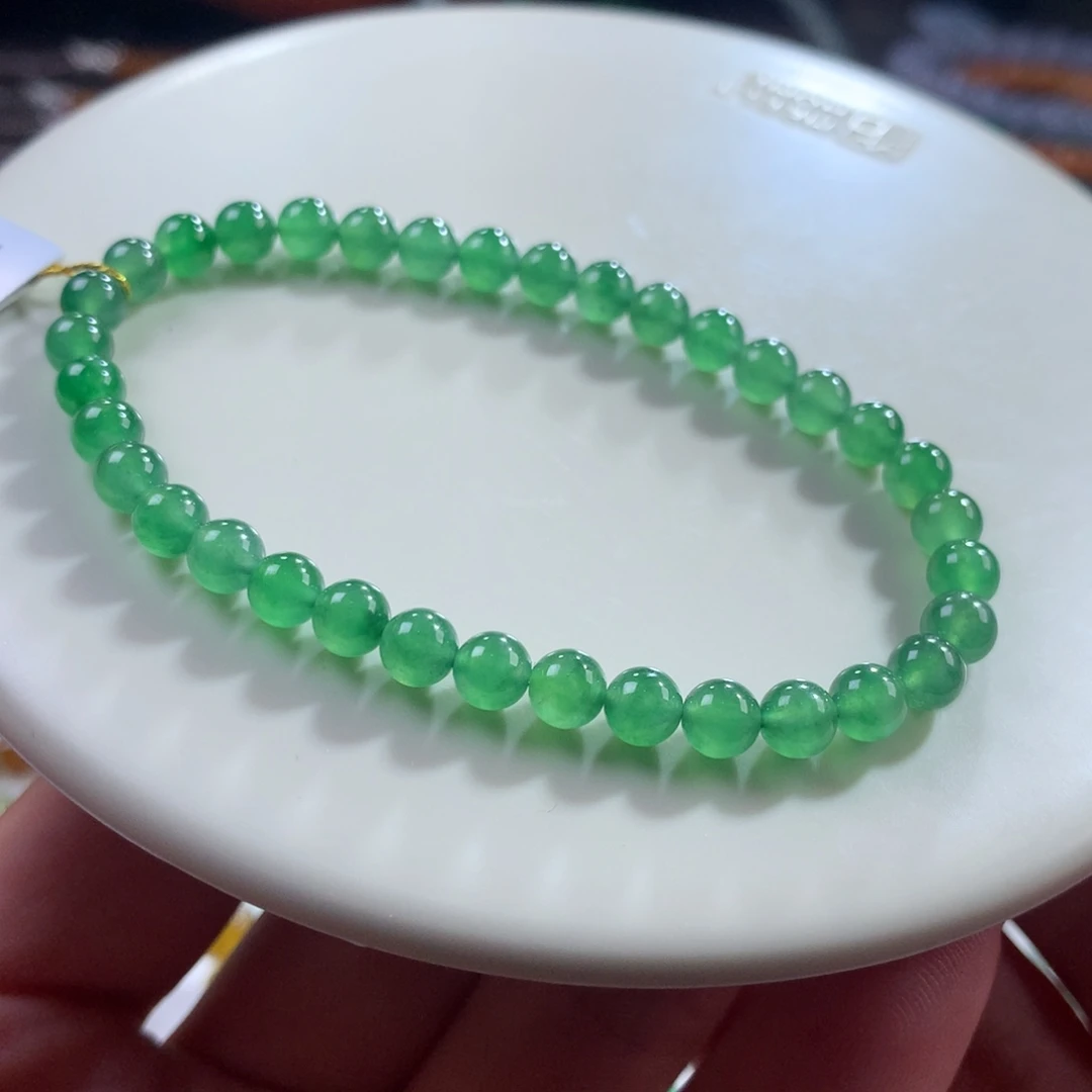 翡翠未镶嵌手链翡翠玻璃钢冰翠绿卡5+
