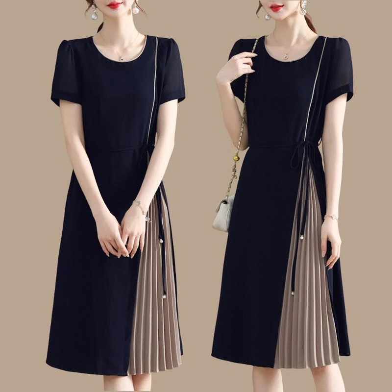 妈妈夏装雪纺连衣裙新款洋气高贵中老年女夏季时尚收腰高级感裙子