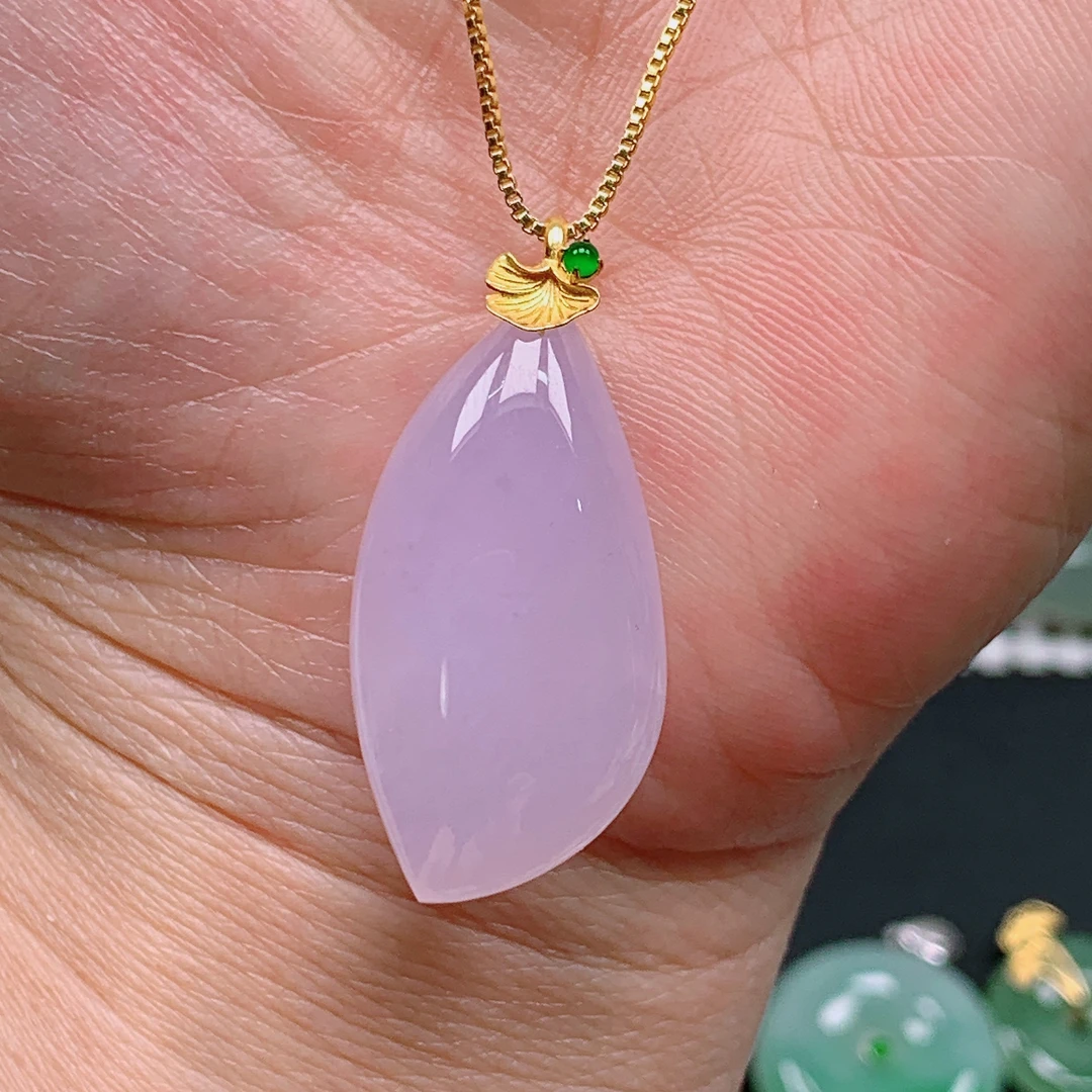 缅甸天然翡翠A货 冰润冰紫随形29/327（尺寸31.4x15.6x8)