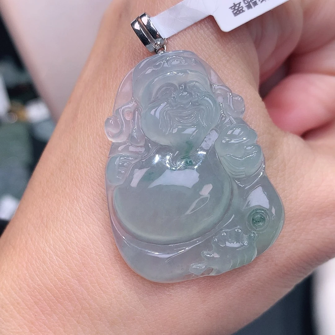 颈饰未镶嵌翡翠晴底飘花大财爷