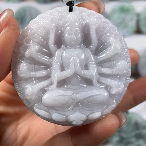 翡翠颈饰未镶嵌山水千手观音两面工福利