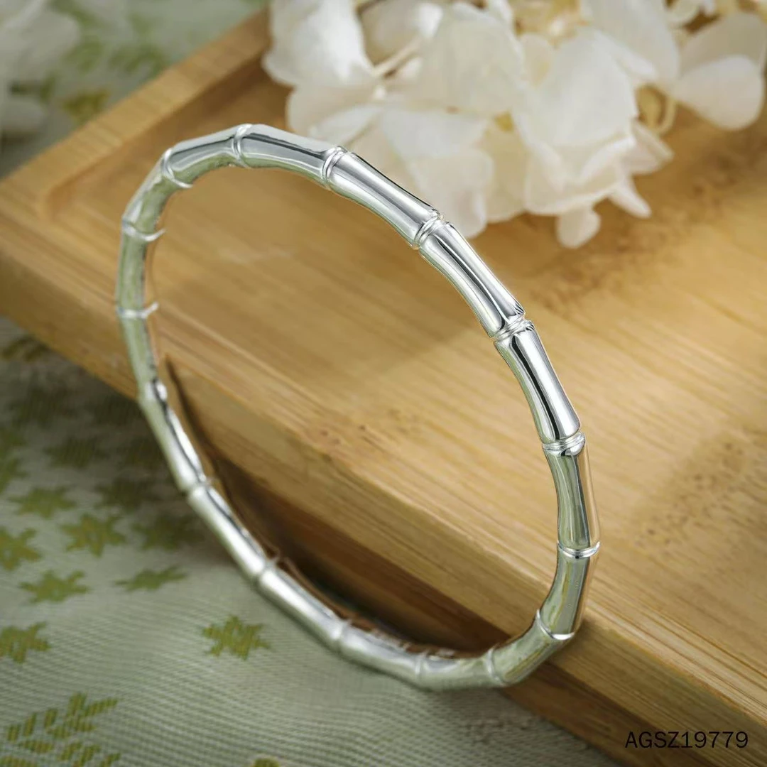 足银手镯 节节高升竹节镯子民族风轻奢小众光面好运999足银女款