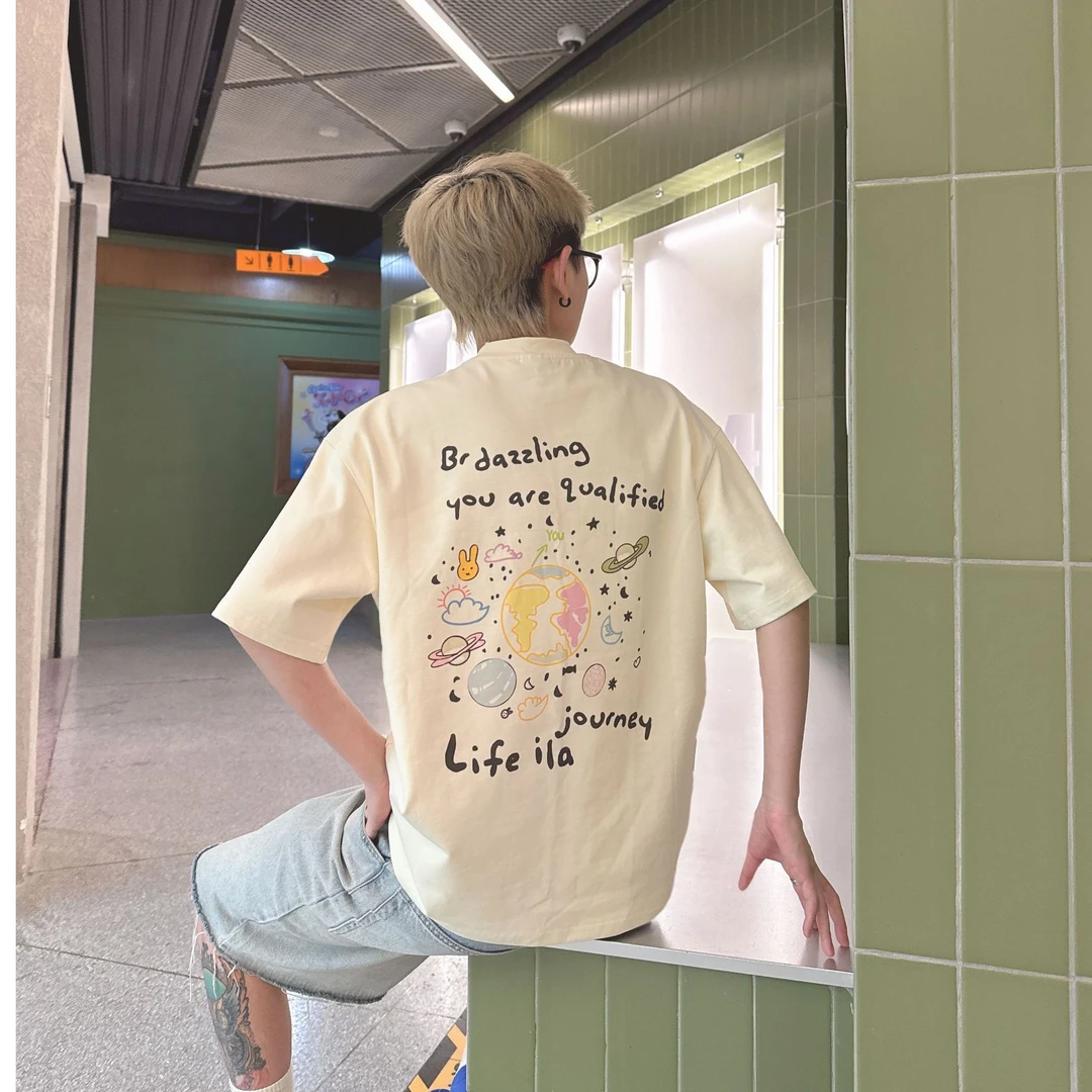 Ccnoter【彩绘地球T恤】百搭夏季潮流纯棉休闲时尚小领口