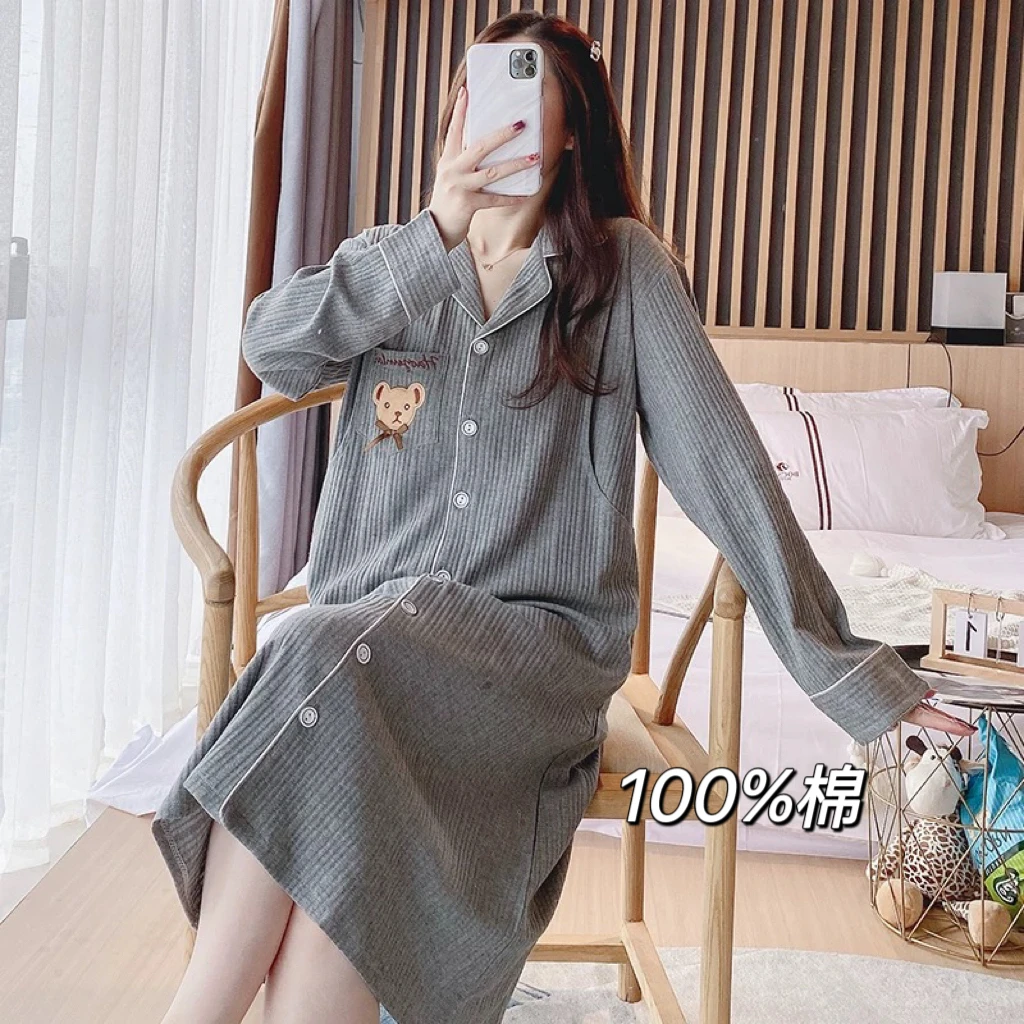 纯棉待产裙孕妇连衣裙月子服哺乳睡裙春秋睡衣怀孕喂奶产检带胸垫